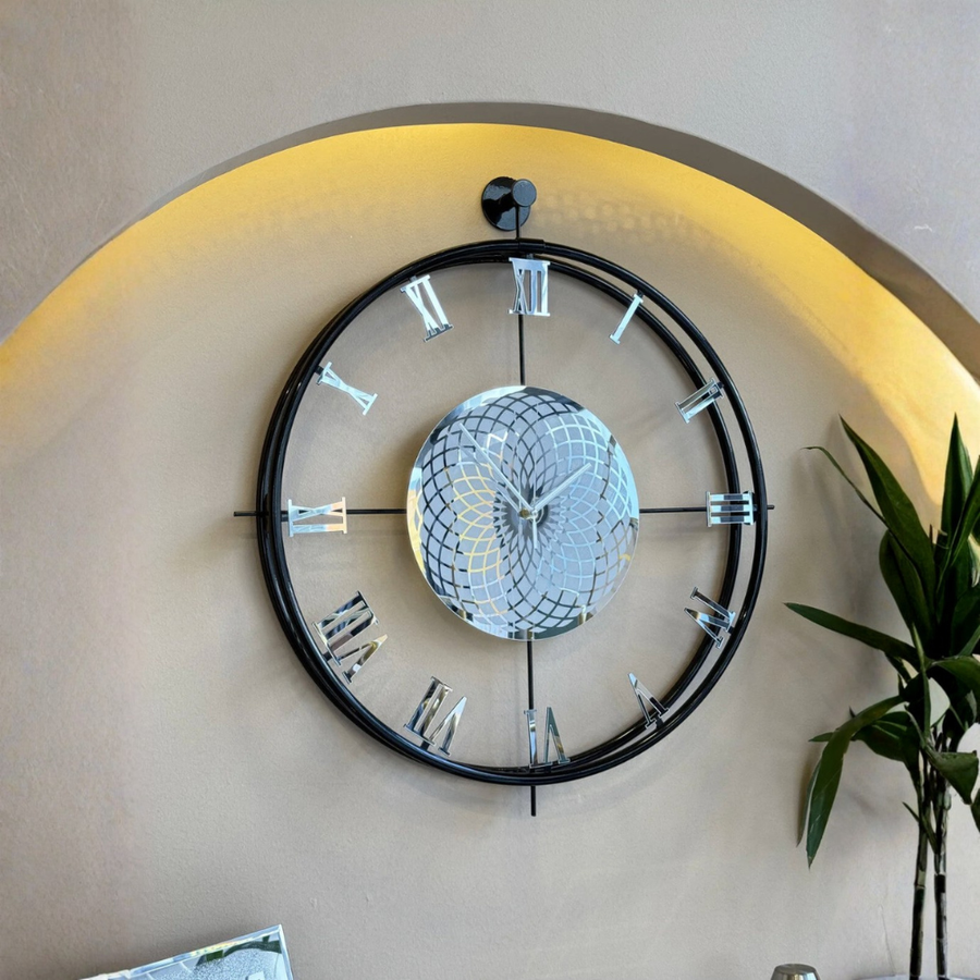 Chakra Roma Siyah Gümüş Kadran Exclusive Modern Duvar Saati
