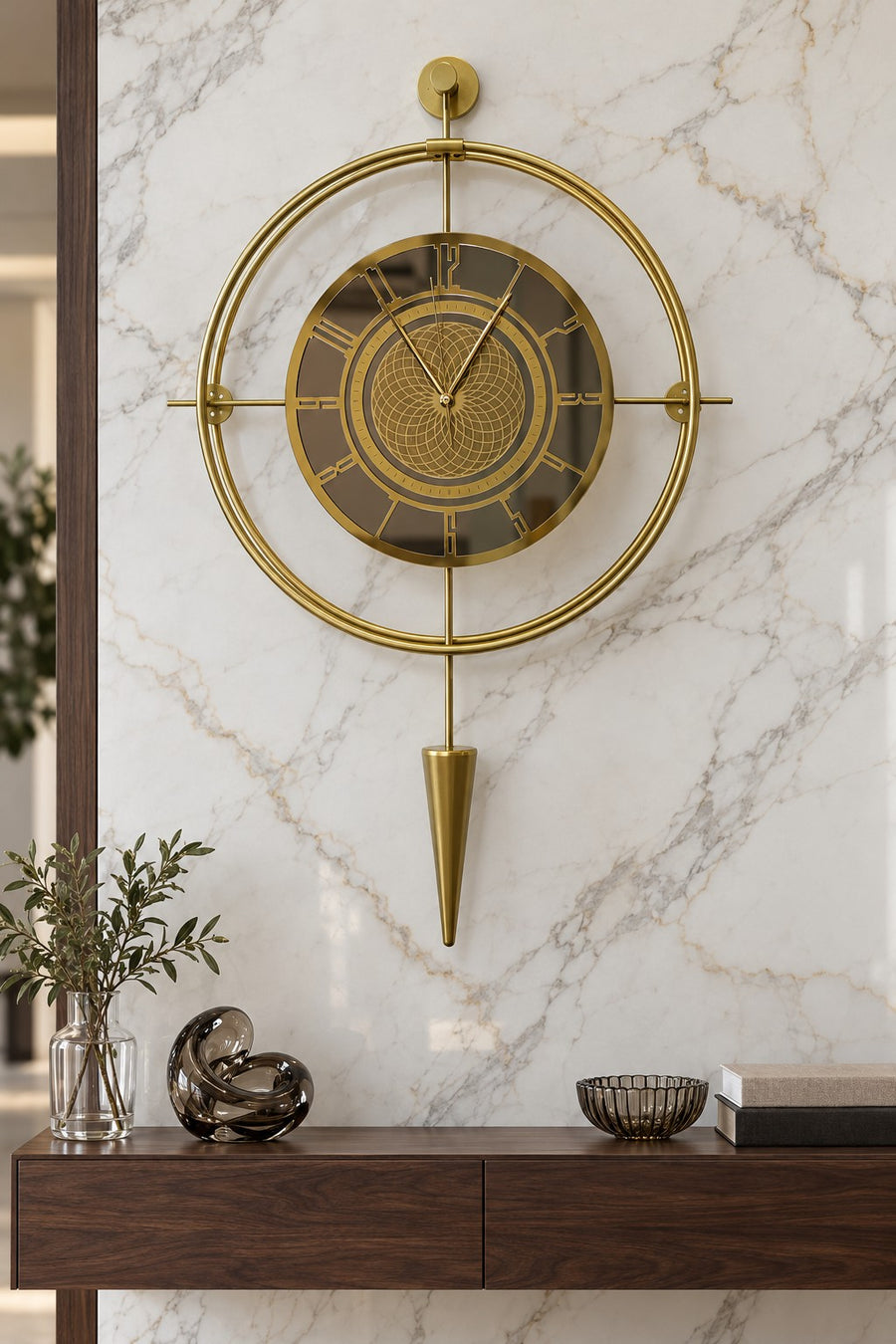 Lavinya Bronz Aynalı 50x90 cm LED’li Duvar Saati – yaşam alanı