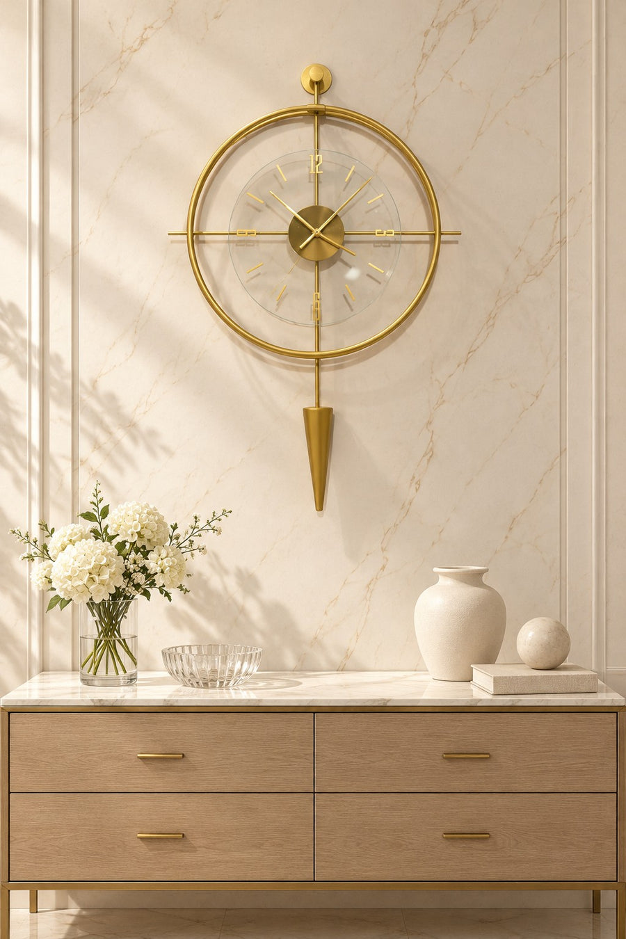 Lavinya Şeffaf Altın 50x90 cm Duvar Saati – yaşam alanı