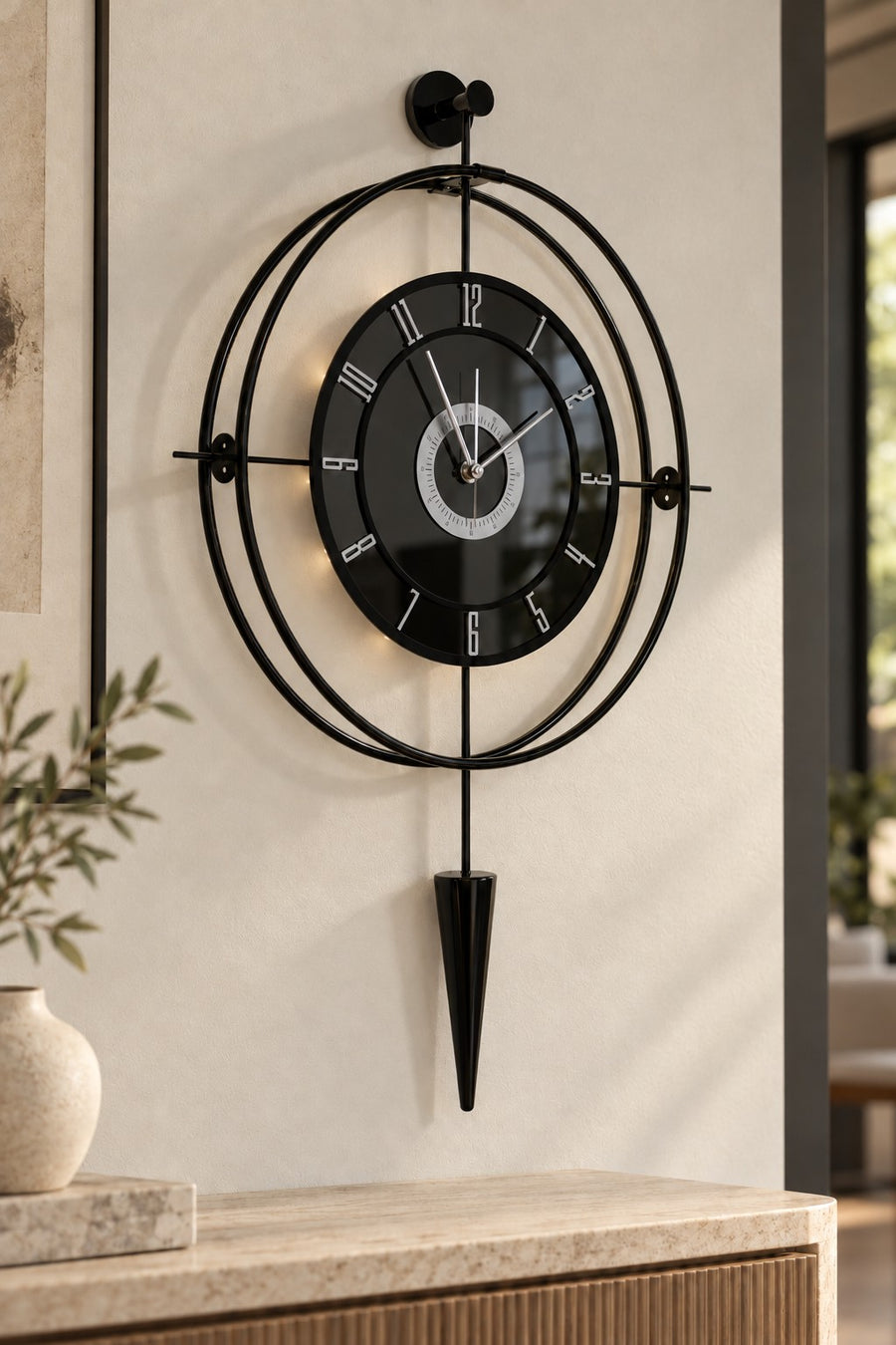 Lavinya Siyah Gümüş 50x90 cm LED’li Duvar Saati – detay