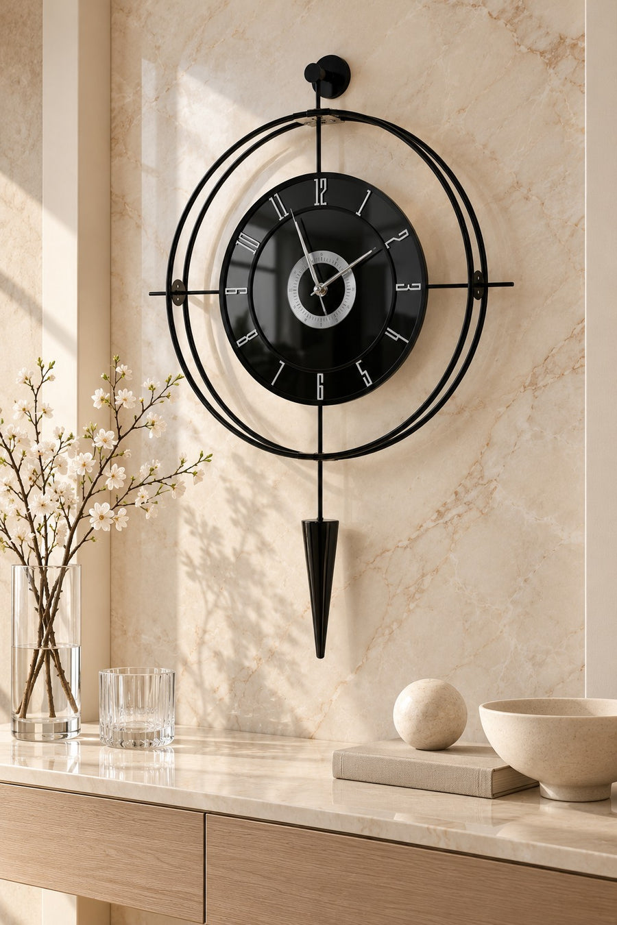 Lavinya Siyah Gümüş 50x90 cm LED’li Duvar Saati – yaşam alanı