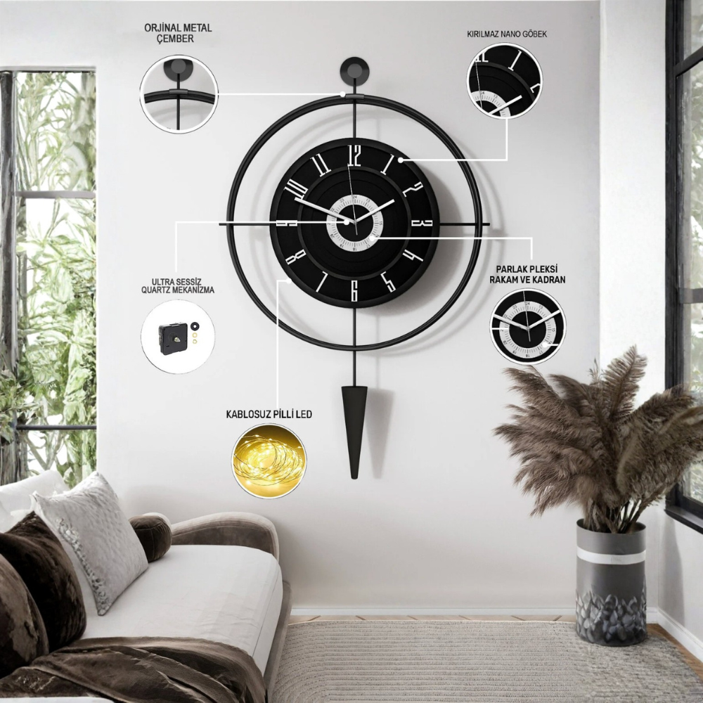 lavinya siyah kadran ledliexclusive black duvar saati lavinya siyah kadran ledliexclusive black duvar saati